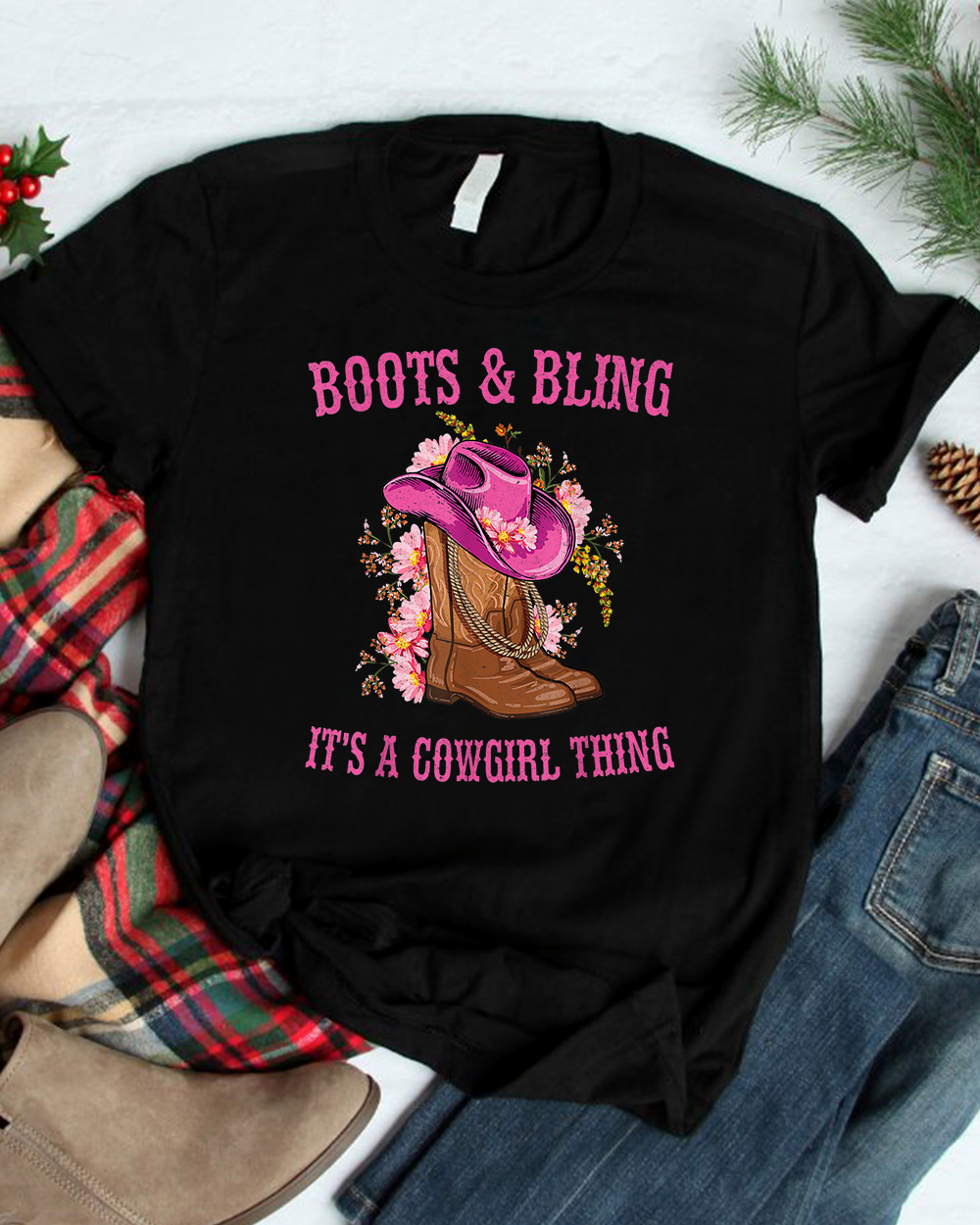 Boots and Bling its a Cowgirl Thing Cute Love Country Life T Shirt Unisex Standard T-Shirt black s